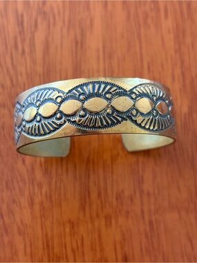 Vintage Navajo hand stamped brass bracelet
